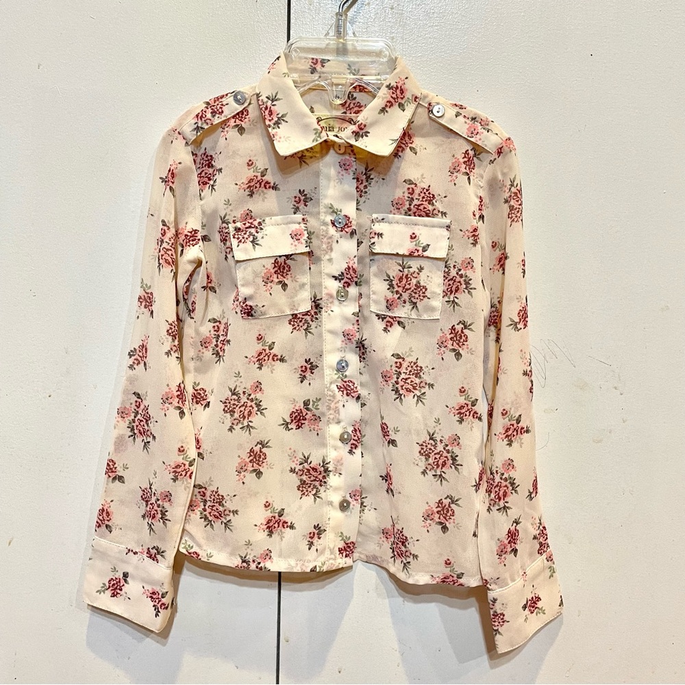 Joyfolie 3t Floral blouse. Off white with pink flowers. Excellent used condition